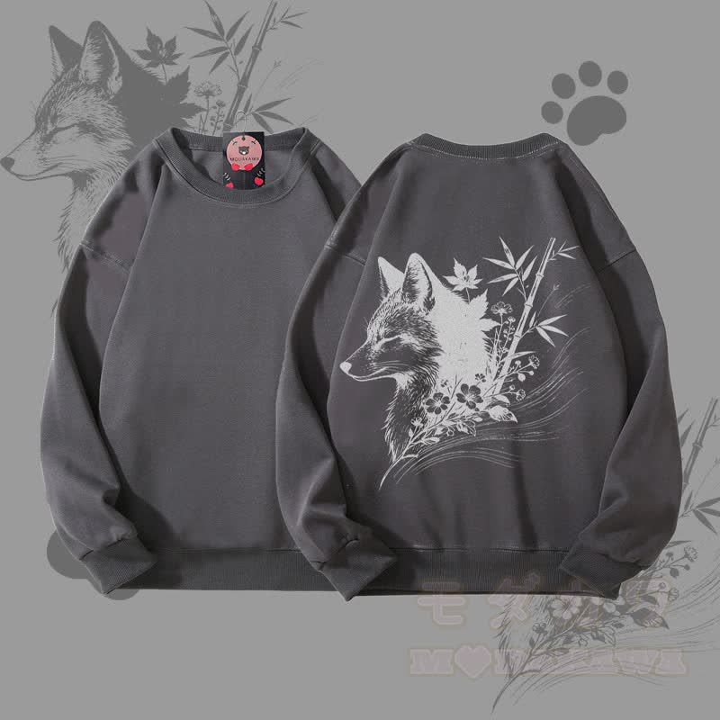 MODAKAWA Unisex-Sweatshirt mit Bambusfuchs-Grafik - Dunkelgrau - 5XL - image 3