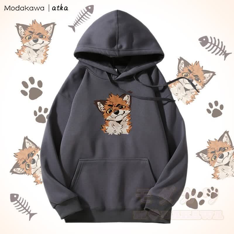 Kapuzenpullover mit lustigem Fuchs-Motiv und Fleecefutter - Dunkelgrau - 5XL - image 8