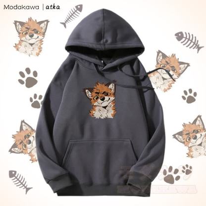 Kapuzenpullover mit lustigem Fuchs-Motiv und Fleecefutter - Dunkelgrau - 5XL - image 8