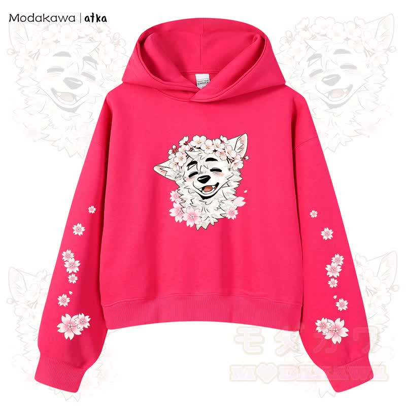 MODAKAWA X atka Wolf Graphic Stripe Cropped Cotton Hoodie - Rose - 3XL - image 11