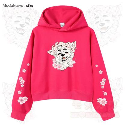 MODAKAWA X atka Wolf Graphic Stripe Cropped Cotton Hoodie - Rose - 3XL - image 11