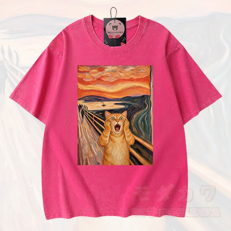MODAKAWA T-Shirt aus 100 % Baumwolle mit niedlichem Katzenmotiv im Vintage-Stil - Rosenrot - 3XL - image 8