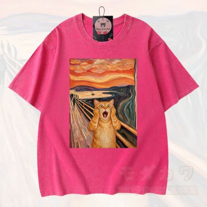 MODAKAWA T-Shirt aus 100 % Baumwolle mit niedlichem Katzenmotiv im Vintage-Stil - Rosenrot - 3XL - image 8