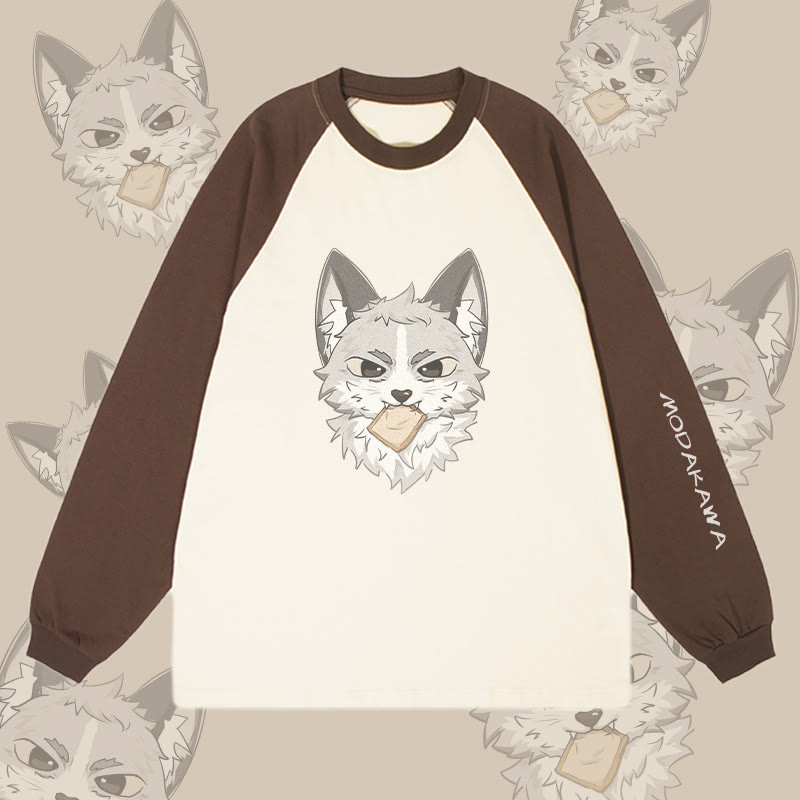 MODAKAWA Silver Fox Grafik- Farben Langarm-T-Shirt - Brown&Apricot - 4XL - image 3