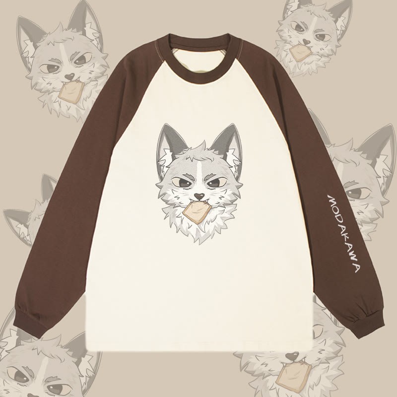 MODAKAWA Silver Fox Grafik- Farben Langarm-T-Shirt - Brown&Apricot - 4XL - image 3