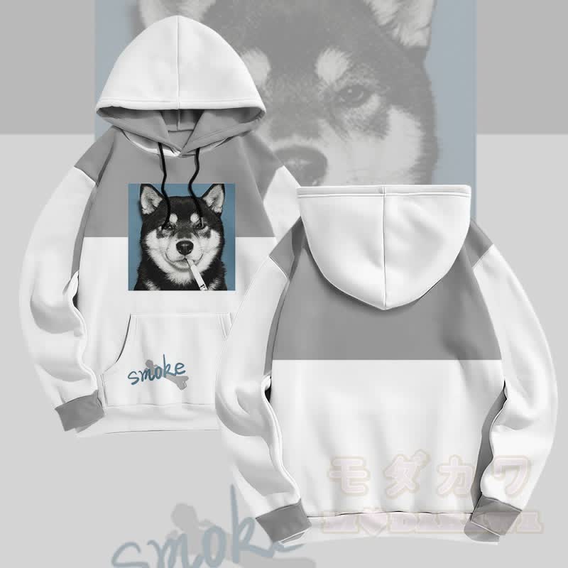 MODAKAWA Pullover-Hoodie mit Allover-Print eines rauchenden Hundes - Grau - 5XL - image 3