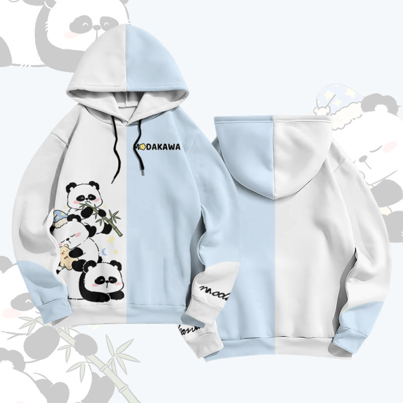 Panda Bamboo Graphic Modakawa Pullover Hoodie - Blue - 6XL - image 3