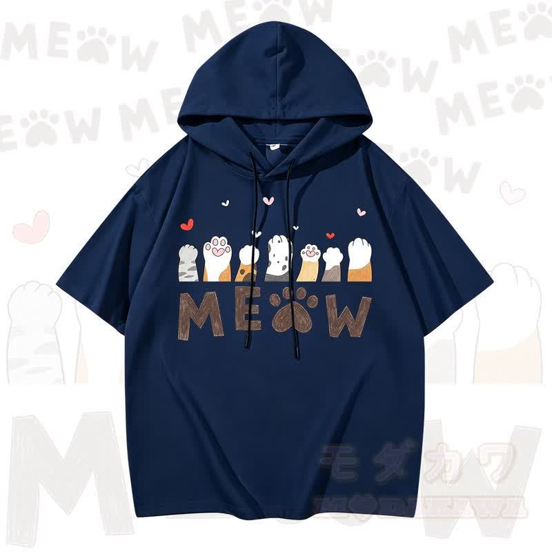 MODAKAWA Kurzarm-Hoodie mit niedlichem Katzenmotiv - Marine - 2XL - image 3
