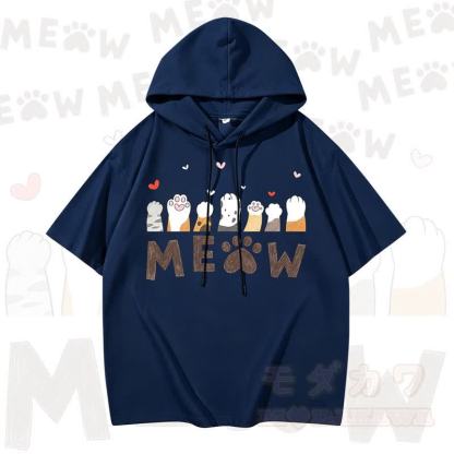 MODAKAWA Kurzarm-Hoodie mit niedlichem Katzenmotiv - Marine - 2XL - image 3