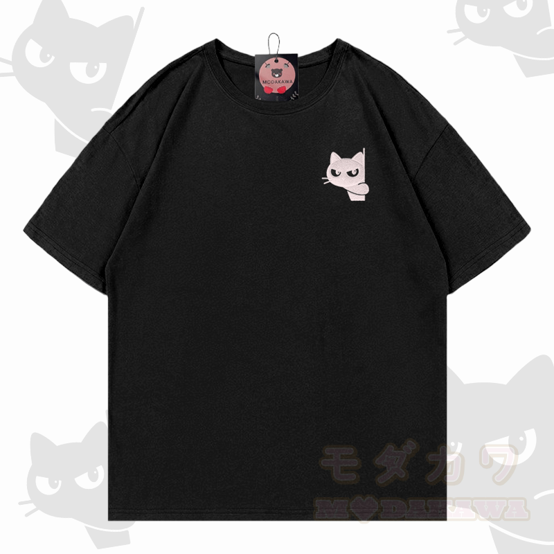 Modakawa-Baumwoll-T-Shirt mit Katzenstickerei - Schwarz - 5XL - image 6