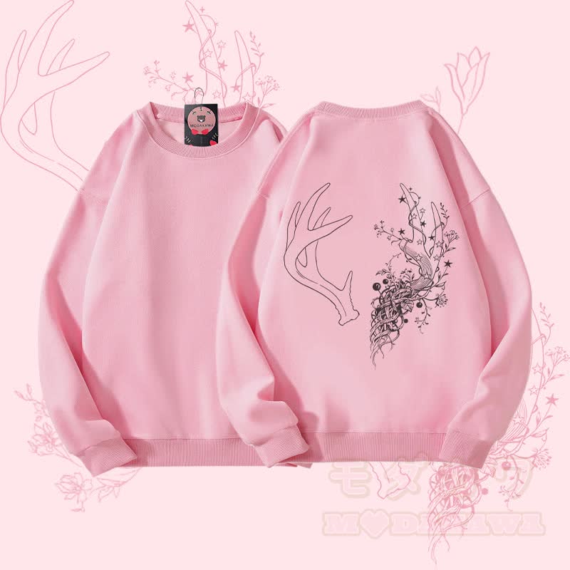 MODAKAWA Unisex-Sweatshirt mit Blumen- und Geweih-Motiv - Rosa - 5XL - image 3
