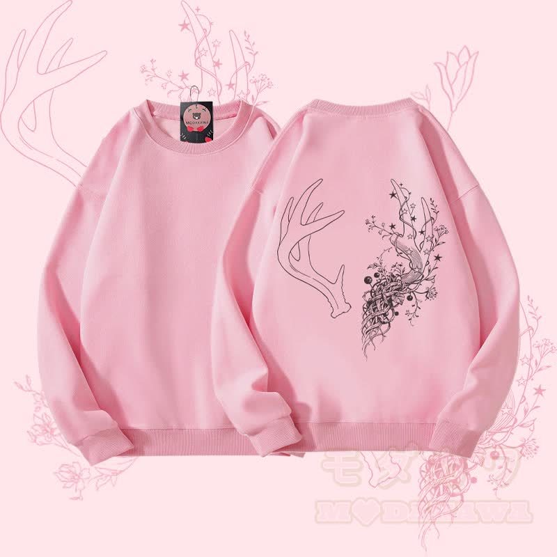 MODAKAWA Unisex-Sweatshirt mit Blumen- und Geweih-Motiv - Rosa - 5XL - image 3