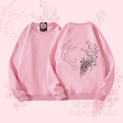 MODAKAWA Unisex-Sweatshirt mit Blumen- und Geweih-Motiv - Rosa - 5XL - image 3