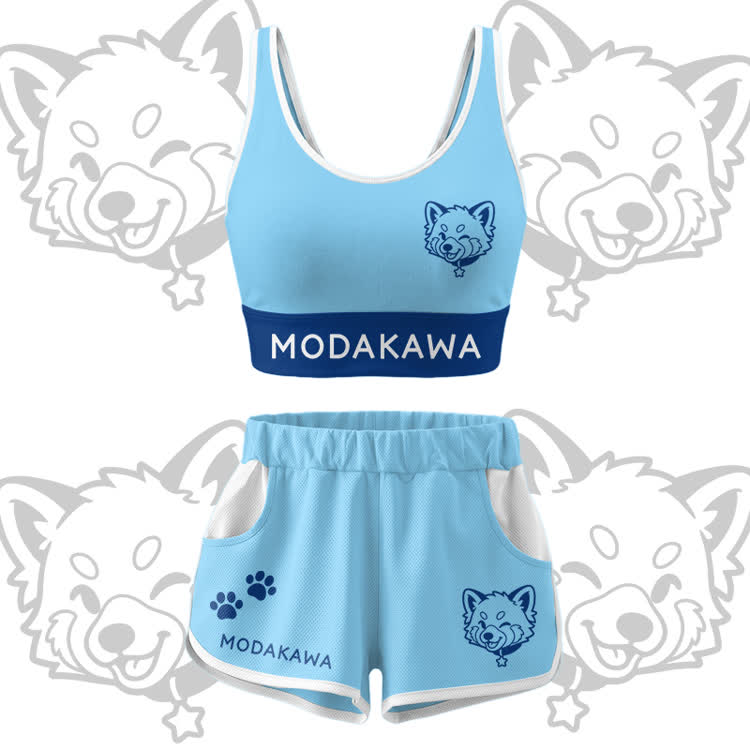 Wink Puppy Grafik Crop Tank Tank Sport Top Shorts Bikini Modakawa passendes Outfit - Blue Set - 5XL - image 12