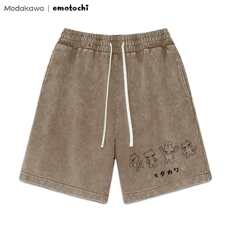 MODAKAWA X emotochi – Shorts mit Vintage-Waschung und Kitty-Grafik - Braun - 3XL - image 4