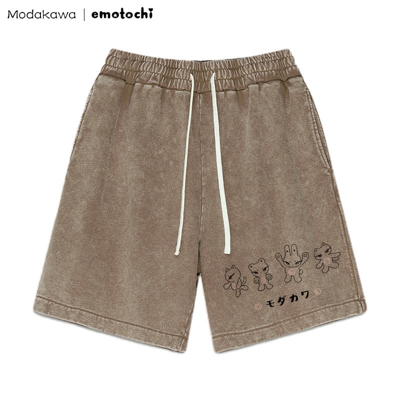 MODAKAWA X emotochi – Shorts mit Vintage-Waschung und Kitty-Grafik - Braun - 3XL - image 4
