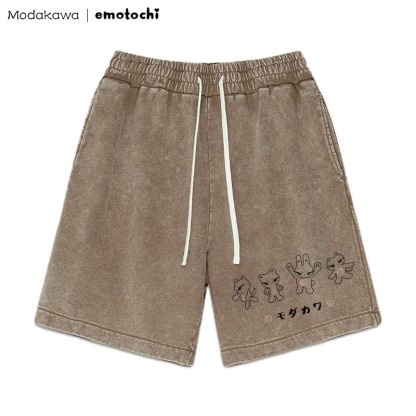 MODAKAWA X emotochi – Shorts mit Vintage-Waschung und Kitty-Grafik - Braun - 3XL - image 4