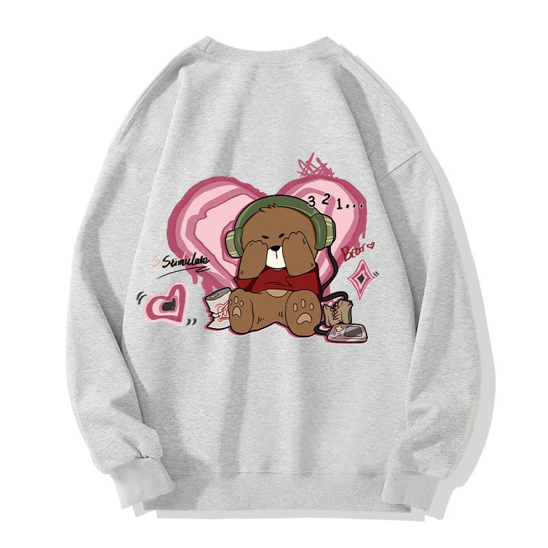 MODAKAWA COUNTDOWN Cover Eyes Bear Graphic Unisex Sweatshirt - Grey - 5XL - image 3