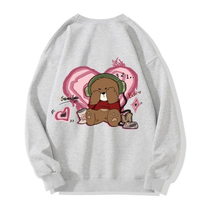 MODAKAWA COUNTDOWN Cover Eyes Bear Graphic Unisex Sweatshirt - Grey - 5XL - image 3