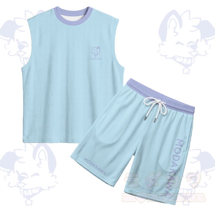 MODAKAWA X popipeko Puppy Graphic Sportliches ärmelloses schnelltrocknendes Tanktop mit Shorts und passendem Outfit - Himmelblaues Set - 5XL - image 16
