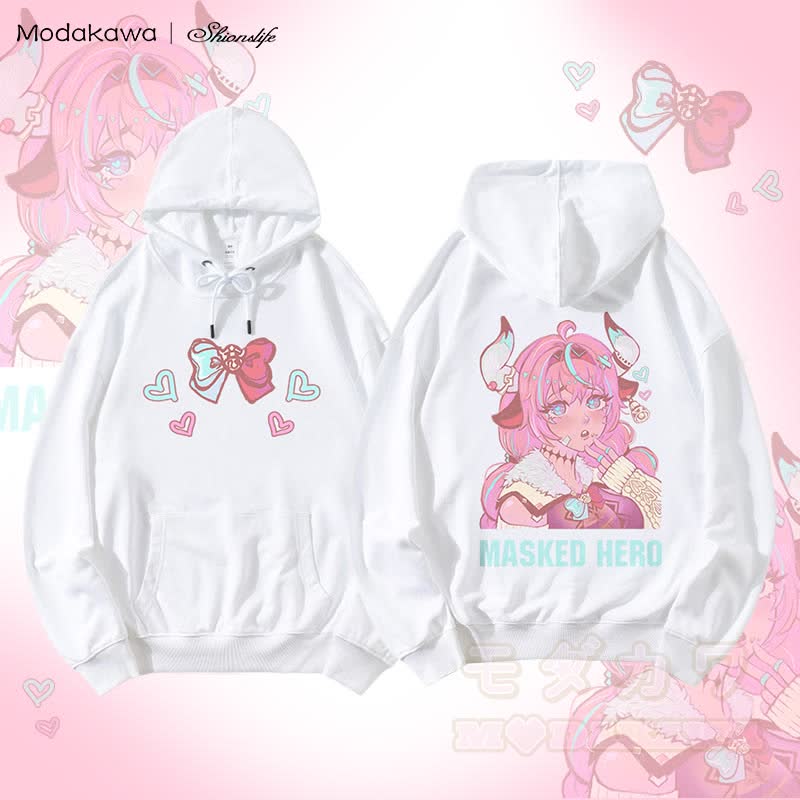 MODAKAWA X Shionslife MASKED HERO Grafik-Streetwear-Kapuzenpullover - Weiß - 5XL - image 4