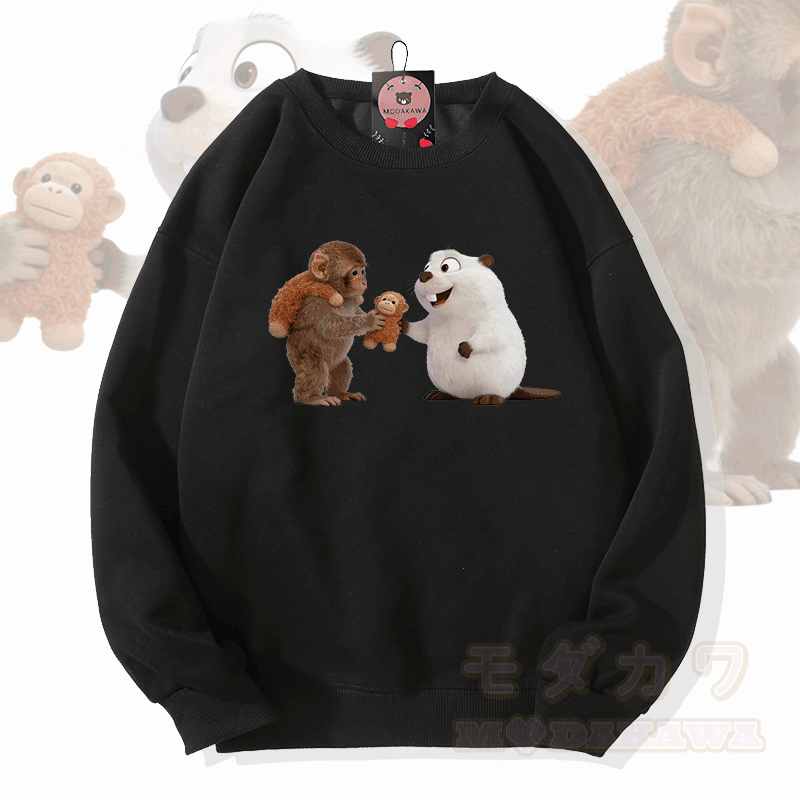 PUNCH Lustiges Affen-Kugelfisch-Modakawa-Sweatshirt - Schwarz - 5XL - image 3