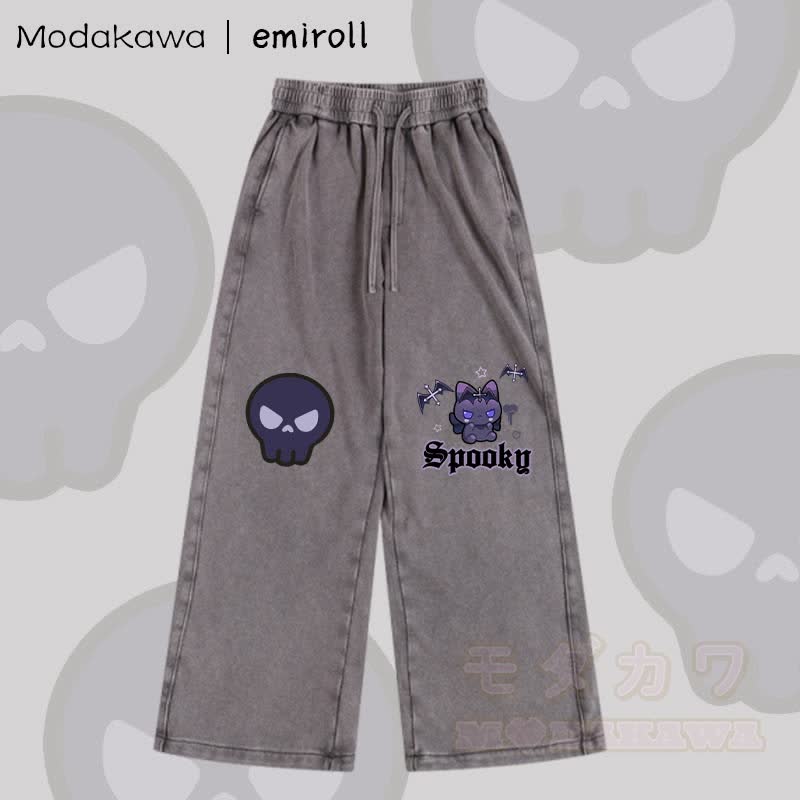 MODAKAWA X emiroll Devil Kitty Graphic Vintage Washed Adjustable Hem Pants - Grau - 2XL - image 4