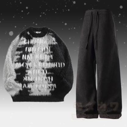 Zweiteiler: Pullover mit Buchstabenmuster, flauschiger Farben , Cordhose - Satz C - 2XL - image 3