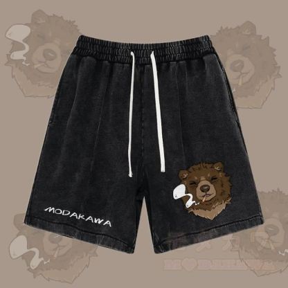 MODAKAWA Smoking Bear Graphic Vintage Washed Streetwear Shorts - Schwarz - 3XL - image 5