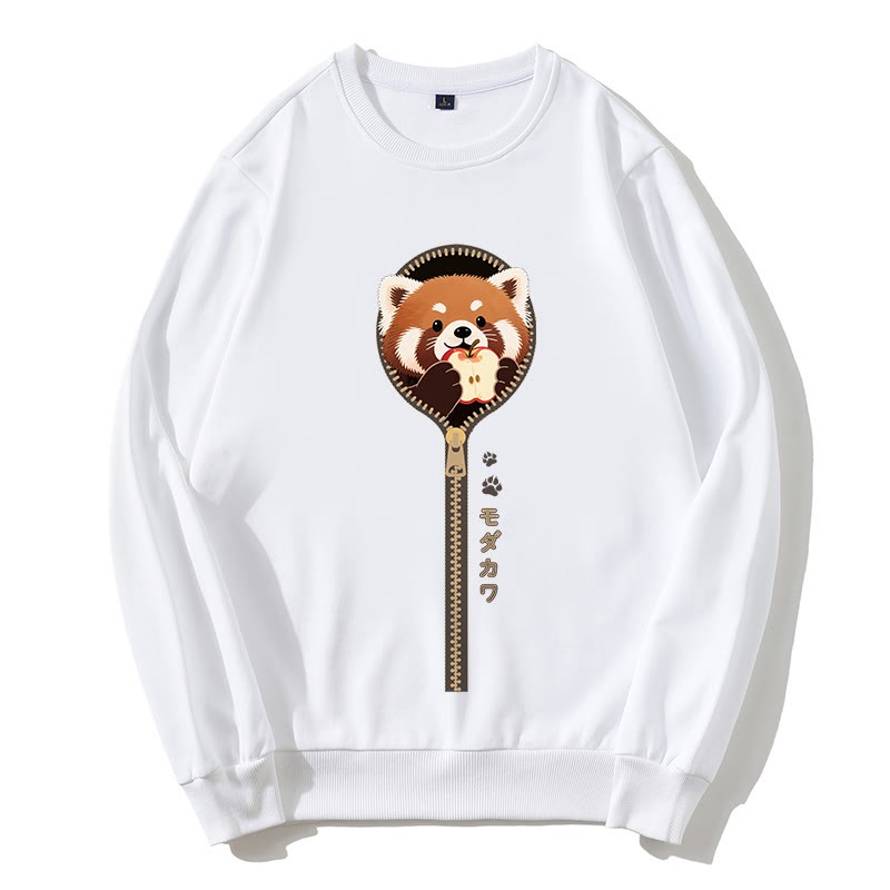 Roter Panda, der aus dem Sweatshirt mit Reißverschluss und rundem Kragen guckt - Weiß - 5XL - image 5