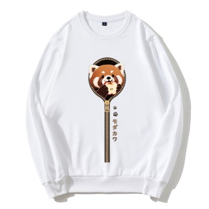 Roter Panda, der aus dem Sweatshirt mit Reißverschluss und rundem Kragen guckt - Weiß - 5XL - image 5