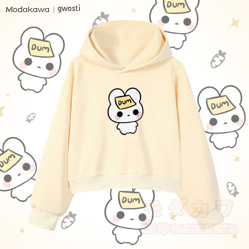 MODAKAWA X gwosti DUM Bunny Graphic Cropped Cotton Hoodie - Aprikose - 3XL - image 3