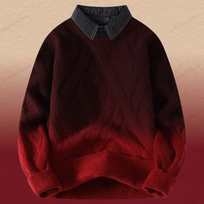 Zweiteiliger Pullover in Strickoptik mit Lagenlook und Cordhose - Roter Pullover - 3XL - image 18