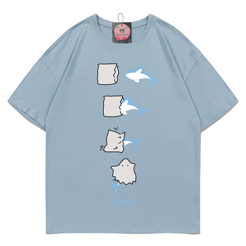 Modakawa T-Shirt mit lustigem Hai-Print - Light Blue - 5XL - image 4