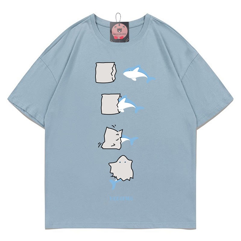 Modakawa T-Shirt mit lustigem Hai-Print - Light Blue - 5XL - image 4