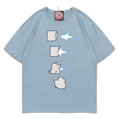 Modakawa T-Shirt mit lustigem Hai-Print - Light Blue - 5XL - image 4