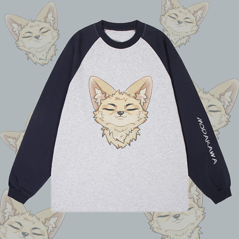 MODAKAWA Corsac Fox Grafik- Farben Langarm-T-Shirt - Purplish Blue&Grey - 4XL - image 3