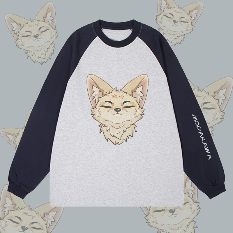 MODAKAWA Corsac Fox Grafik- Farben Langarm-T-Shirt - Purplish Blue&Grey - 4XL - image 3