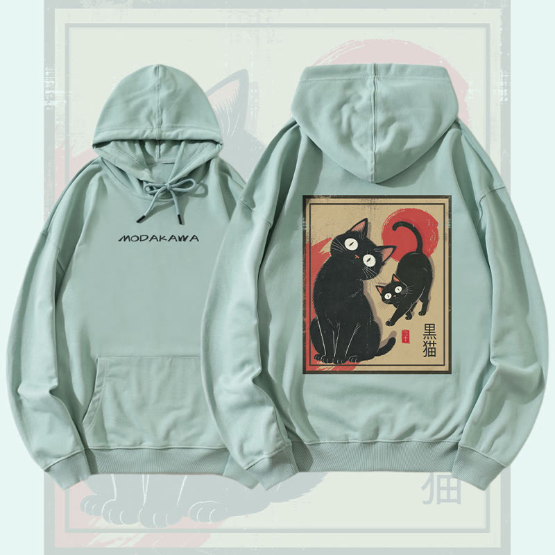 MODAKAWA Streetwear-Pullover-Hoodie mit Grafik einer schwarzen Katze mit großen Augen - Green - 5XL - image 3