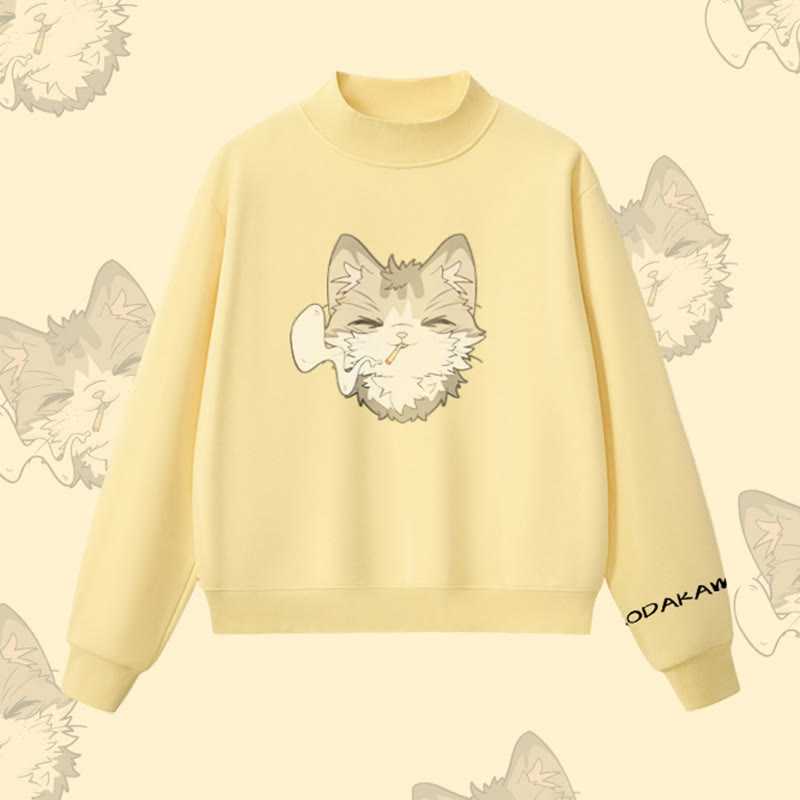 MODAKAWA Sweatshirt mit Raucherkatzen-Motiv und Fleece-Futter - Yellow - L - image 4