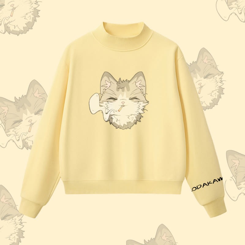 MODAKAWA Sweatshirt mit Raucherkatzen-Motiv und Fleece-Futter - Yellow - L - image 4