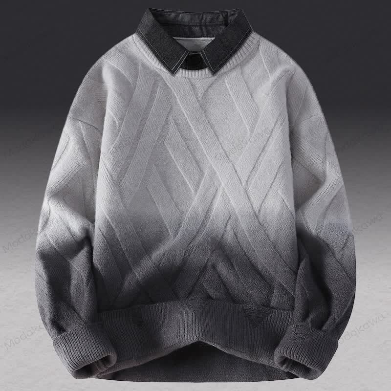 Zweiteiliger Pullover in Strickoptik mit Lagenlook und Cordhose - Grauer Pullover - 3XL - image 13