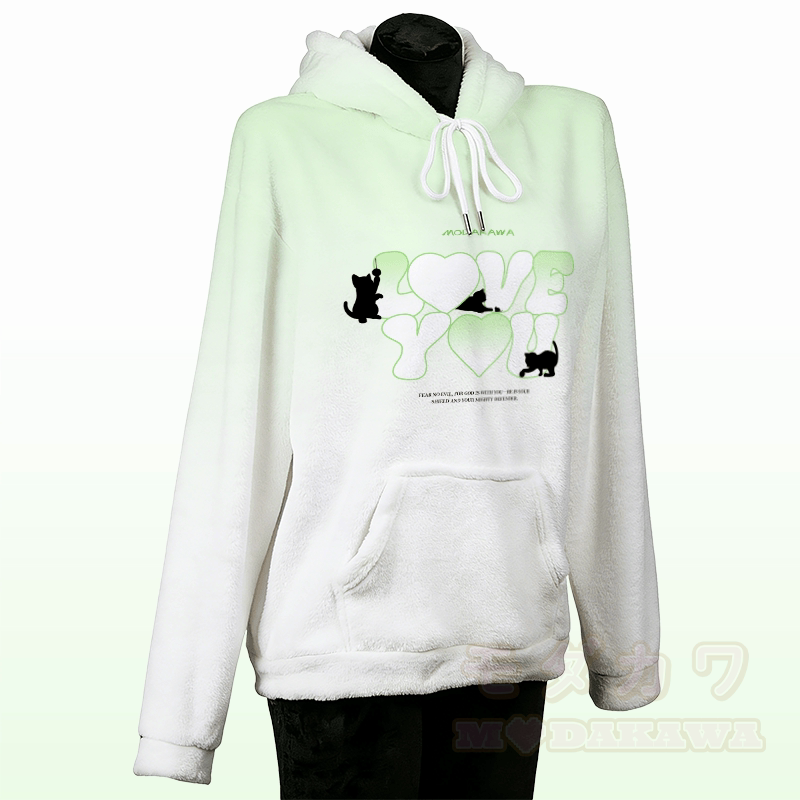 MODAKAWA LOVE YOU Schwarzer Katzen-Plüschhoodie mit Farbverlauf und Hasenohren - image 5