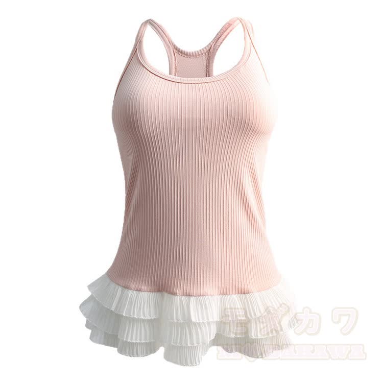 Rosa geripptes Trägerkleid mit Rüschensaum - Pink B - L - image 8