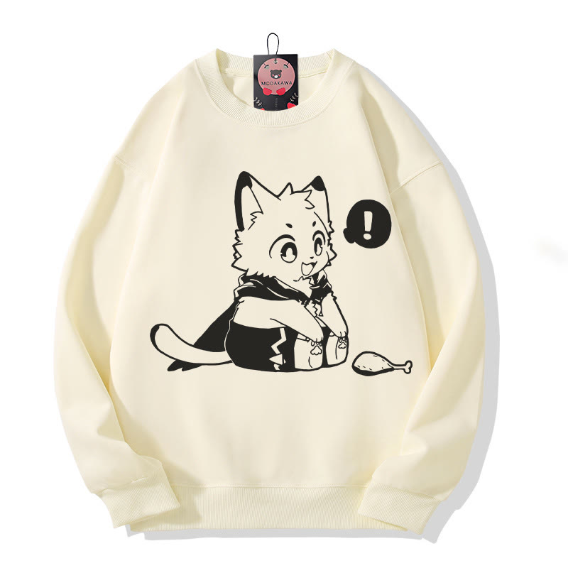 Sweatshirt mit fröhlichem Kätzchenmotiv, das einen Drumstick anschaut - Beige - 5XL - image 3