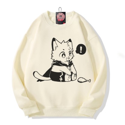 Sweatshirt mit fröhlichem Kätzchenmotiv, das einen Drumstick anschaut - Beige - 5XL - image 3