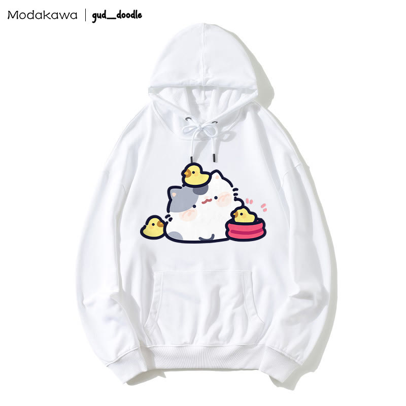 MODAKAWA X gud_doodle Kitty Chick Print Loose Hoodie - White - 5XL - image 4