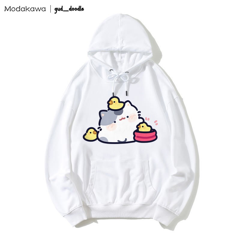 MODAKAWA X gud_doodle Kitty Chick Print Loose Hoodie - White - 5XL - image 4