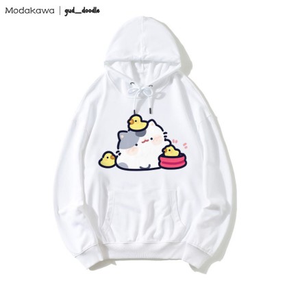 MODAKAWA X gud_doodle Kitty Chick Print Loose Hoodie - White - 5XL - image 4