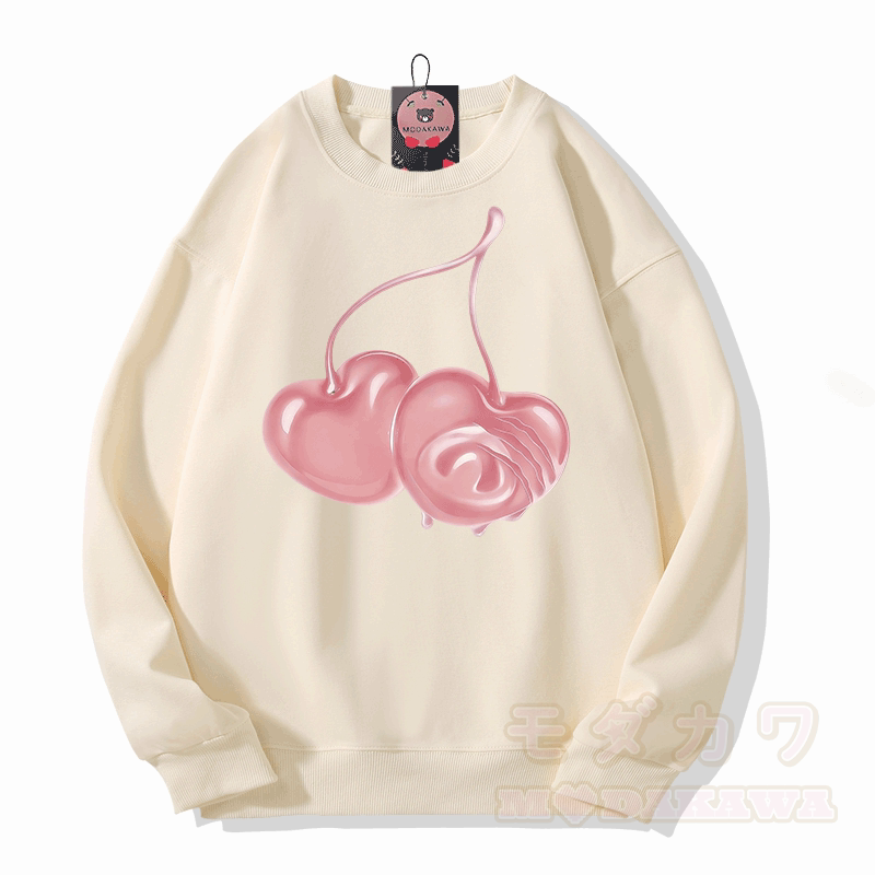 Modakawa Sweatshirt mit Kirschmotiv - Beige - 5XL - image 4